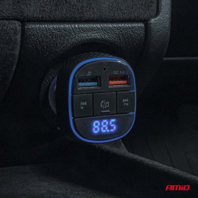 Bil FM-sender 2×USB-A 12V 24V AMIO-04648
