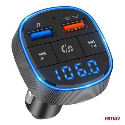 Bil FM-sender 2×USB-A 12V 24V AMIO-04648