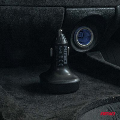 Bil FM-sender 2×USB-A 12V 24V AMIO-04648