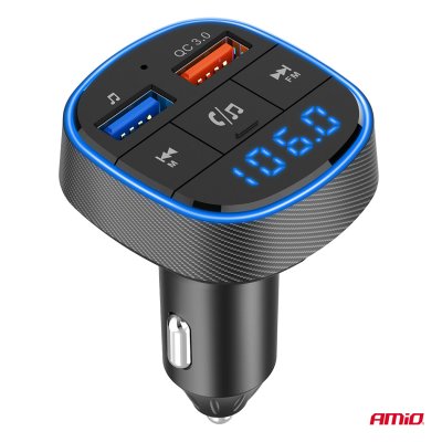 Bil FM-sender 2×USB-A 12V 24V AMIO-04648