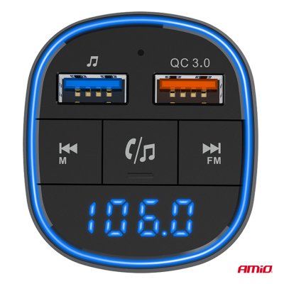 Bil FM-sender 2×USB-A 12V 24V AMIO-04648