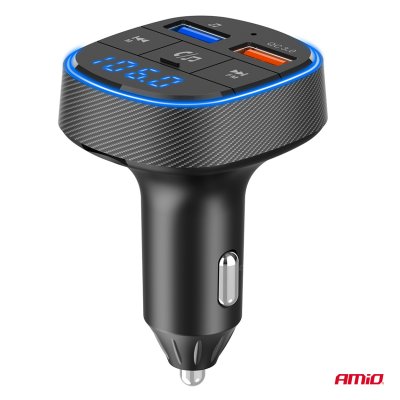Bil FM-sender 2×USB-A 12V 24V AMIO-04648