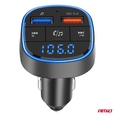 Bil FM-sender 2×USB-A 12V 24V AMIO-04648