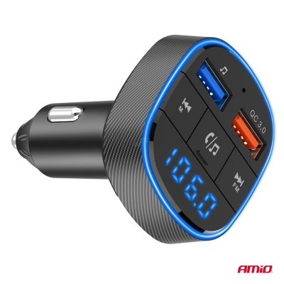 Bil FM-sender 2×USB-A 12V 24V AMIO-04648