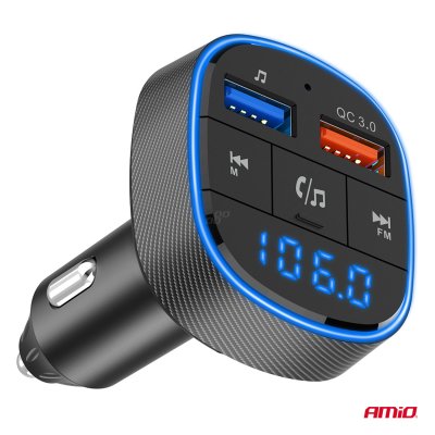 Bil FM-sender 2×USB-A 12V 24V AMIO-04648