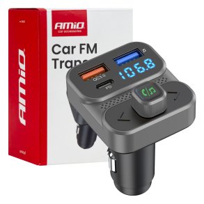 Bil FM Transmitter 2×USB-A 1×USB 12V 24V AMIO-04649
