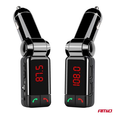 Bil FM Transmitter 2×USB-A 12V 24V AMIO-04650