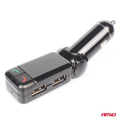 Bil FM Transmitter 2×USB-A 12V 24V AMIO-04650