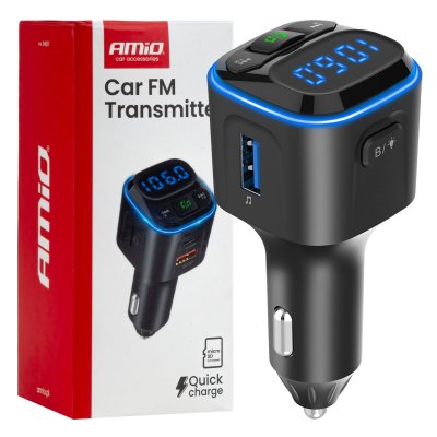 Bil FM Transmitter 1×USB-A 2×USB-C 12V 24V AMIO-04651