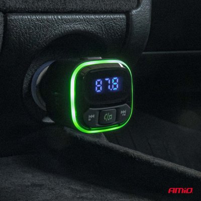 Bil FM Transmitter 1×USB-A 2×USB-C 12V 24V AMIO-04651