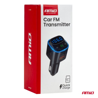 Bil FM Transmitter 1×USB-A 2×USB-C 12V 24V AMIO-04651