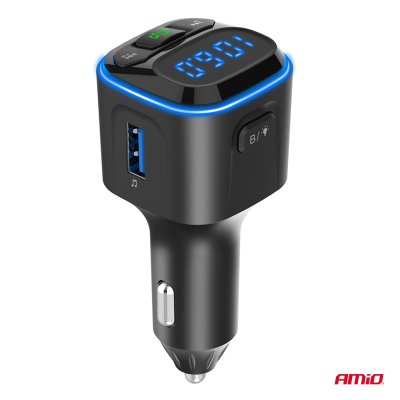 Bil FM Transmitter 1×USB-A 2×USB-C 12V 24V AMIO-04651