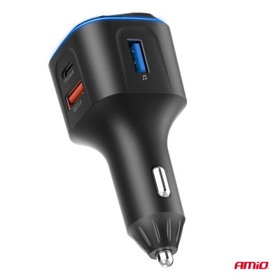 Bil FM Transmitter 1×USB-A 2×USB-C 12V 24V AMIO-04651