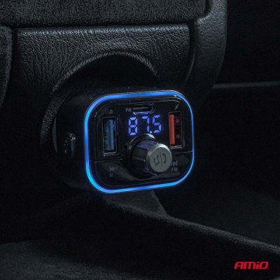Bil FM Sender 1×USB-C microSD 12V 24V AMIO-04652