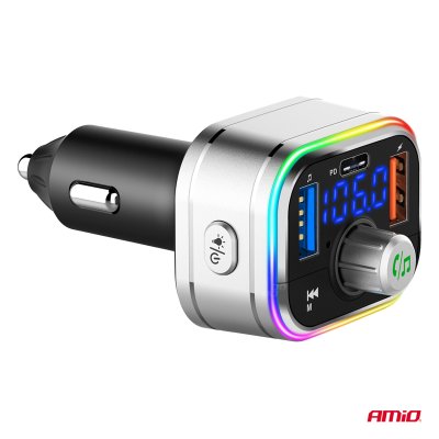 Bil FM Sender 1×USB-C microSD 12V 24V AMIO-04652
