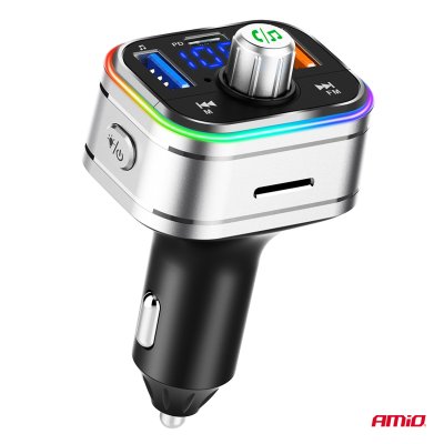 Bil FM Sender 1×USB-C microSD 12V 24V AMIO-04652