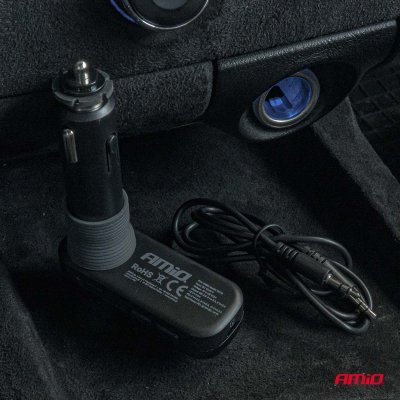 Bil FM Transmitter 2×USB-A 1×USB-C mircoSD 12V 24V AMIO-04653