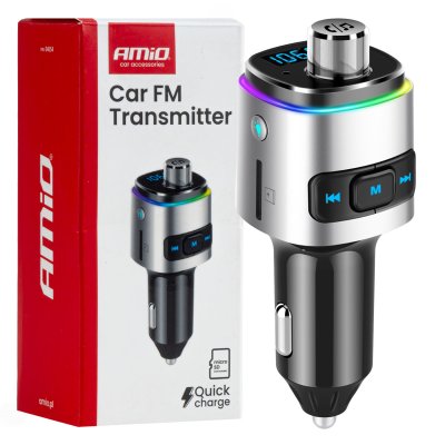 Bil FM-transmitter 2×USB-A microSD 12V 24V AMIO-04654