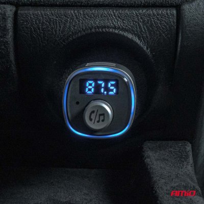 Bil FM-transmitter 2×USB-A microSD 12V 24V AMIO-04654