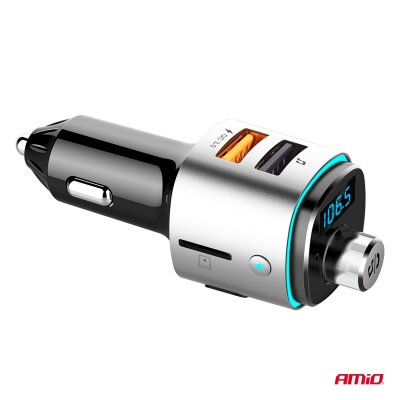 Bil FM-transmitter 2×USB-A microSD 12V 24V AMIO-04654