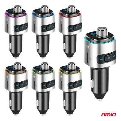 Bil FM-transmitter 2×USB-A microSD 12V 24V AMIO-04654