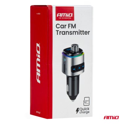Bil FM-transmitter 2×USB-A microSD 12V 24V AMIO-04654