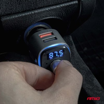 Bil FM-transmitter 2×USB-A microSD 12V 24V AMIO-04654