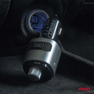 Bil FM-transmitter 2×USB-A microSD 12V 24V AMIO-04654