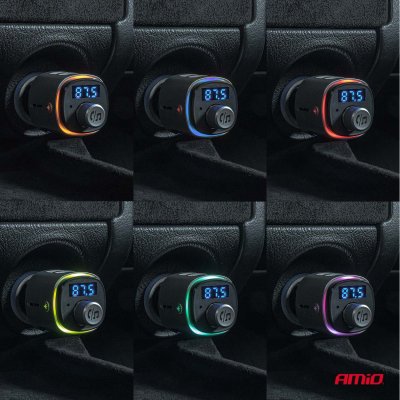 Bil FM-transmitter 2×USB-A microSD 12V 24V AMIO-04654