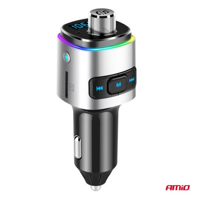 Bil FM-transmitter 2×USB-A microSD 12V 24V AMIO-04654