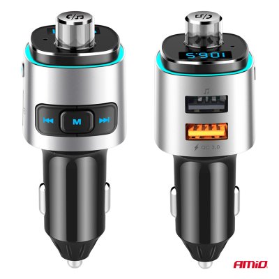 Bil FM-transmitter 2×USB-A microSD 12V 24V AMIO-04654