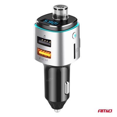 Bil FM-transmitter 2×USB-A microSD 12V 24V AMIO-04654