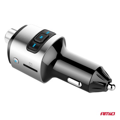 Bil FM-transmitter 2×USB-A microSD 12V 24V AMIO-04654