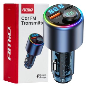 Bil FM Transmitter 1×USB-A 1×USB-C 12V 24V AMIO-04655