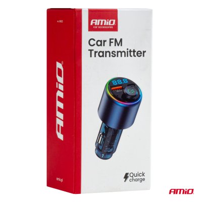 Bil FM Transmitter 1×USB-A 1×USB-C 12V 24V AMIO-04655