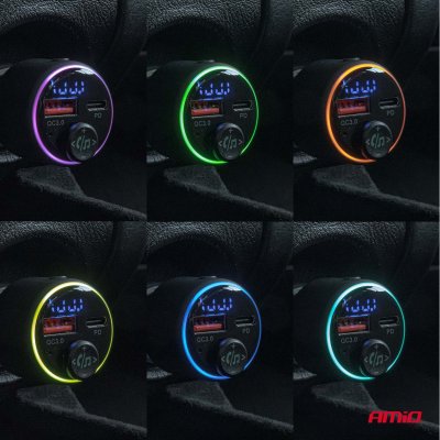 Bil FM Transmitter 1×USB-A 1×USB-C 12V 24V AMIO-04655