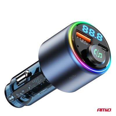 Bil FM Transmitter 1×USB-A 1×USB-C 12V 24V AMIO-04655