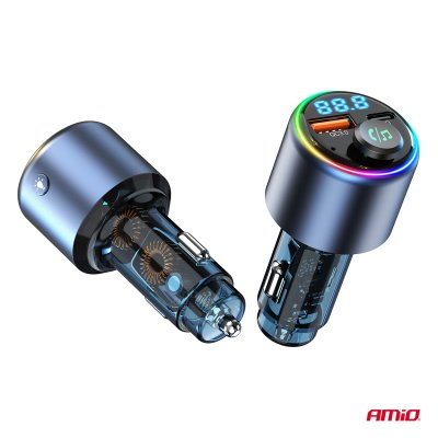 Bil FM Transmitter 1×USB-A 1×USB-C 12V 24V AMIO-04655