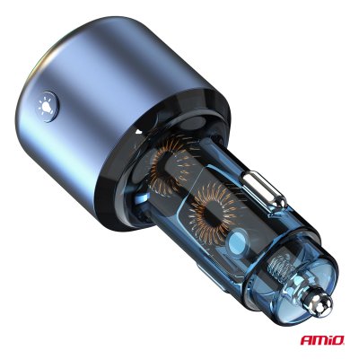 Bil FM Transmitter 1×USB-A 1×USB-C 12V 24V AMIO-04655
