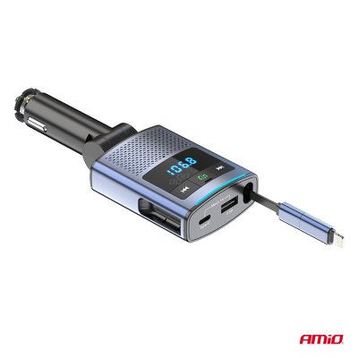 Bil FM-sender 1×USB-A 1×USB-C 12V 24V AMIO-04656