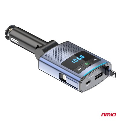 Bil FM-sender 1×USB-A 1×USB-C 12V 24V AMIO-04656