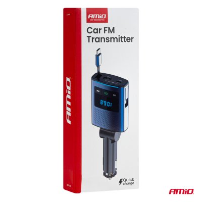 Bil FM-sender 1×USB-A 1×USB-C 12V 24V AMIO-04656