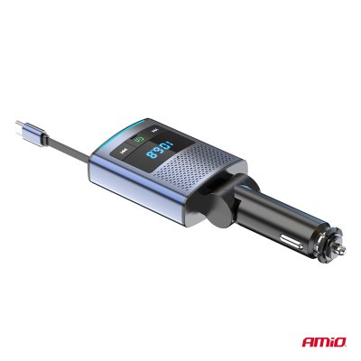 Bil FM-sender 1×USB-A 1×USB-C 12V 24V AMIO-04656