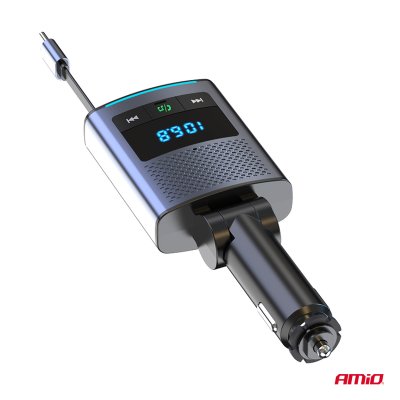 Bil FM-sender 1×USB-A 1×USB-C 12V 24V AMIO-04656