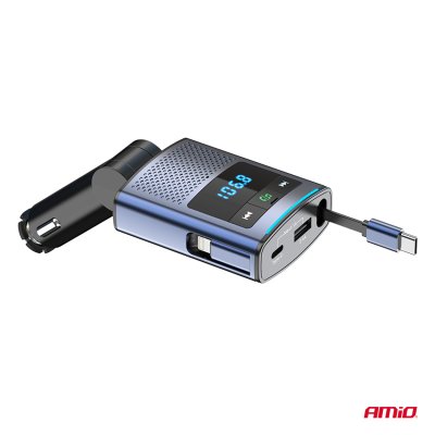Bil FM-sender 1×USB-A 1×USB-C 12V 24V AMIO-04656