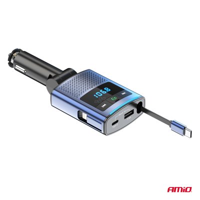 Bil FM-sender 1×USB-A 1×USB-C 12V 24V AMIO-04656
