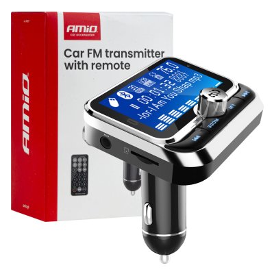 Bil FM-transmitter med fjernbetjening 2×USB-A 12V 24V AMIO-04657
