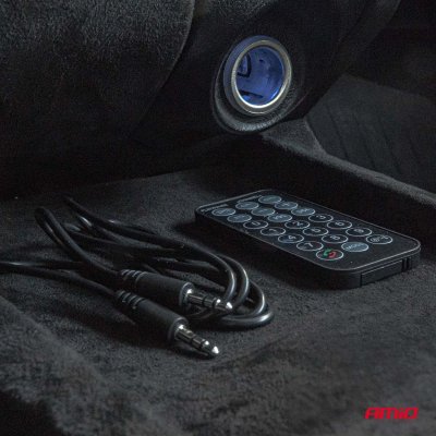 Bil FM-transmitter med fjernbetjening 2×USB-A 12V 24V AMIO-04657