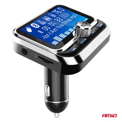 Bil FM-transmitter med fjernbetjening 2×USB-A 12V 24V AMIO-04657