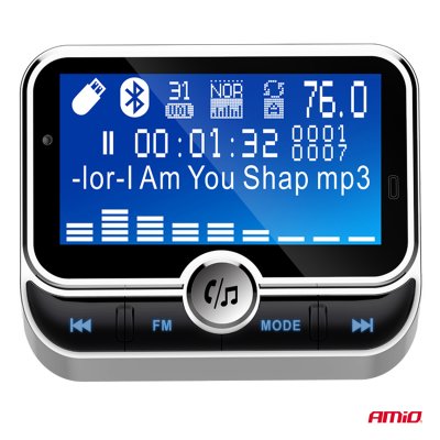 Bil FM-transmitter med fjernbetjening 2×USB-A 12V 24V AMIO-04657